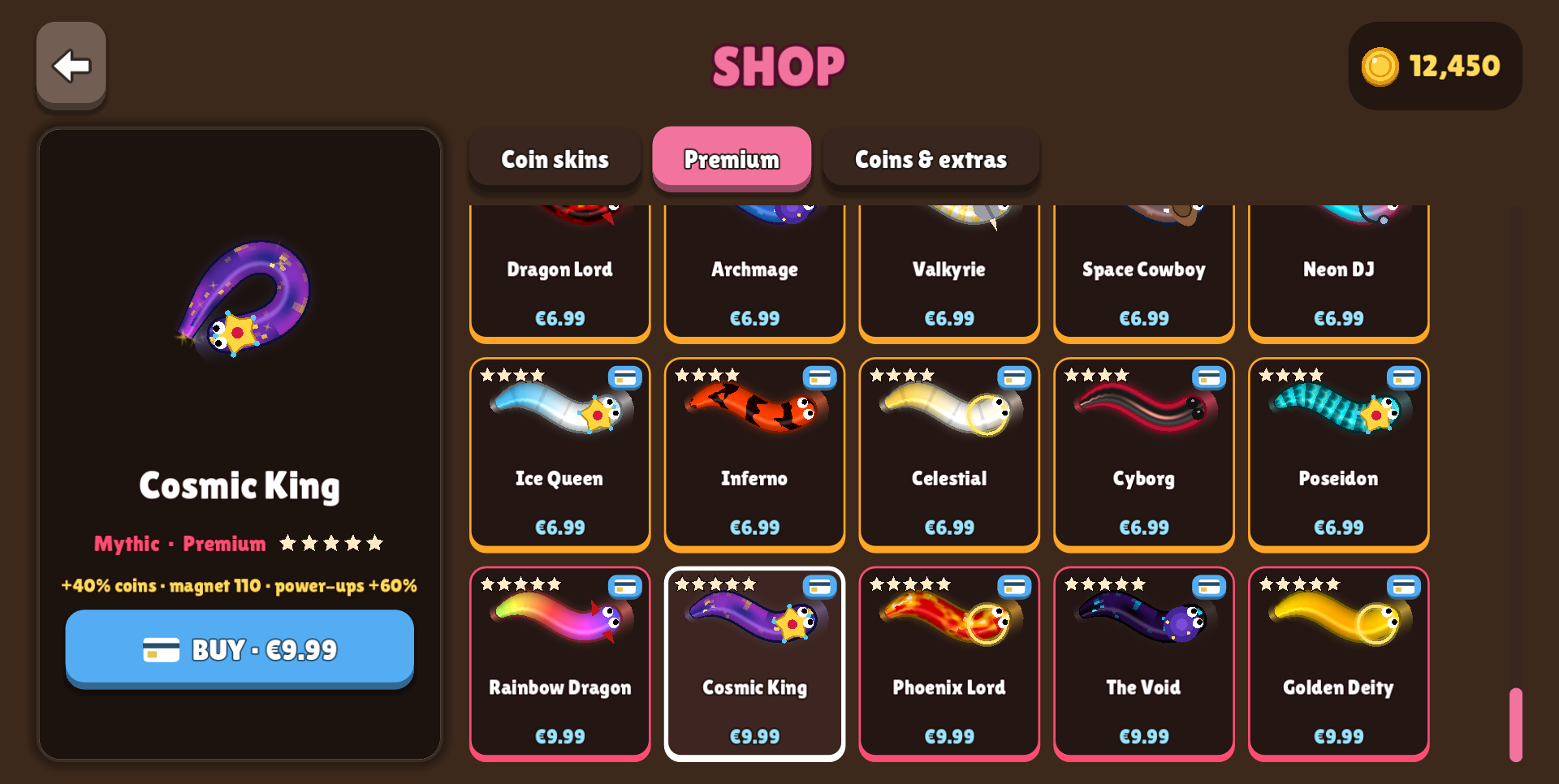 Shop showing premium worm skins